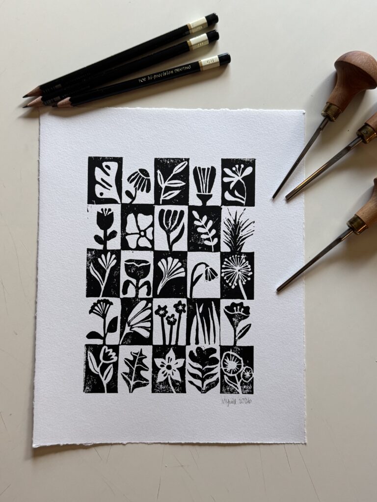 A Study on Flowers - Hand Carved Linocut Art