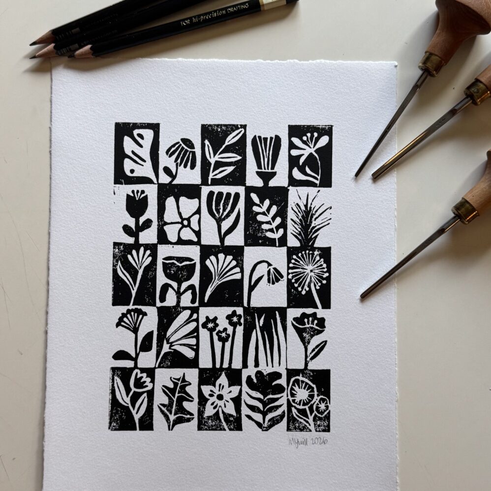 A Study on Flowers - Hand Carved Linocut Art - Image 3