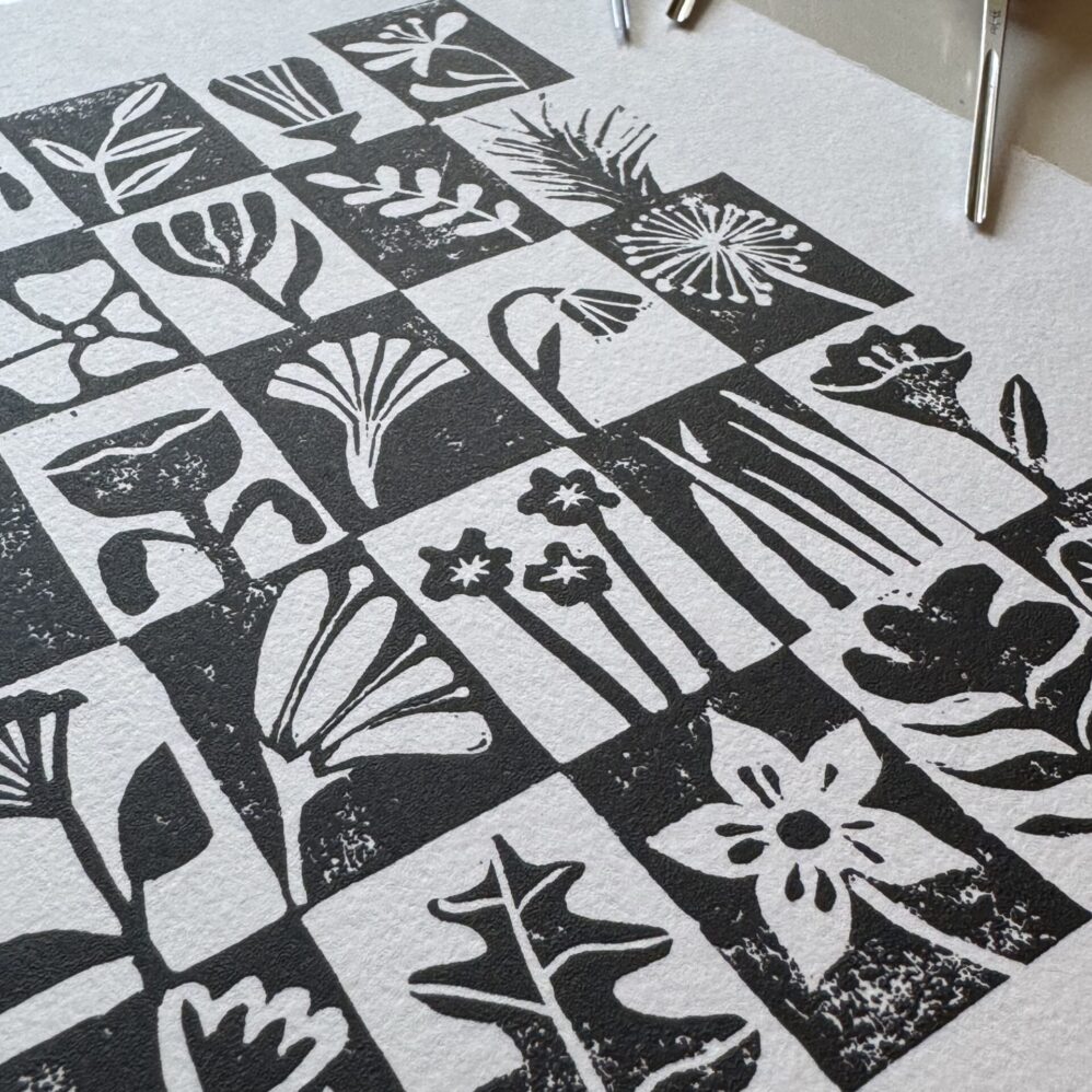 A Study on Flowers - Hand Carved Linocut Art - Image 4