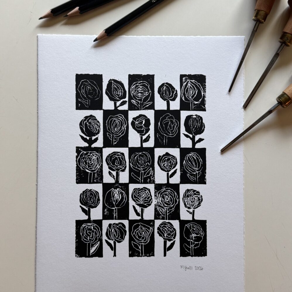 A Study on Peonies - Hand Carved Linocut Art - Image 1