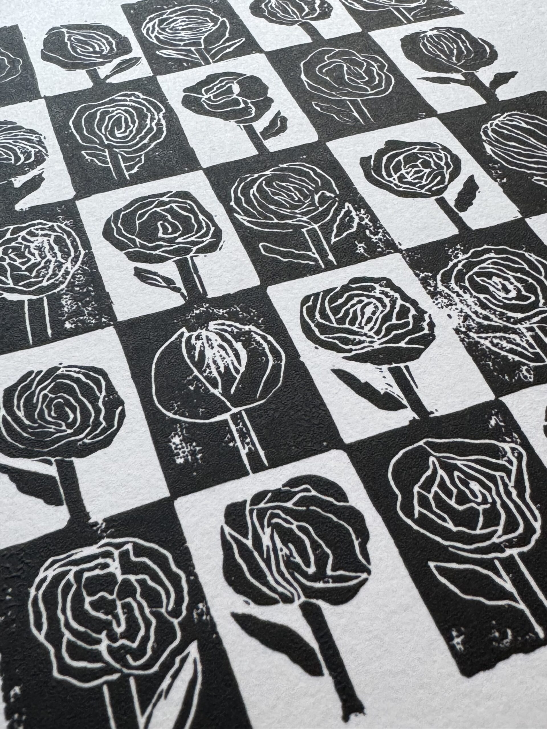 A Study on Peonies - Hand Carved Linocut Art