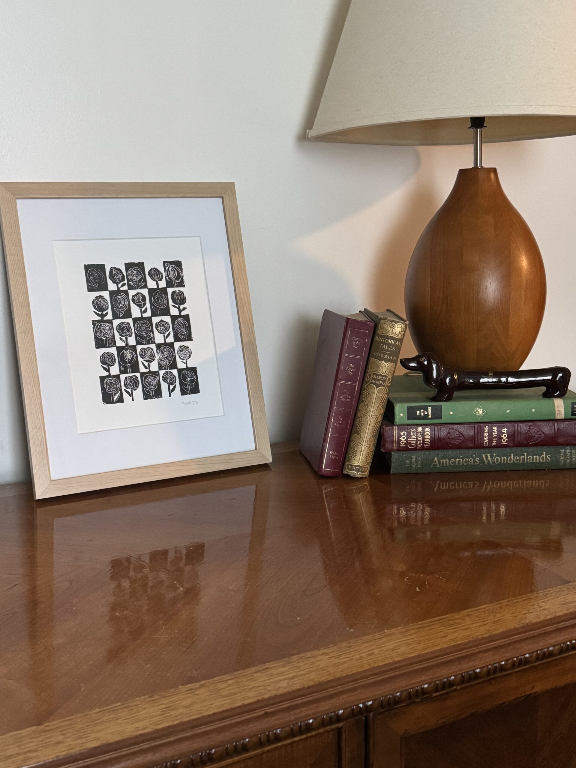 A Study on Peonies - Hand Carved Linocut Art