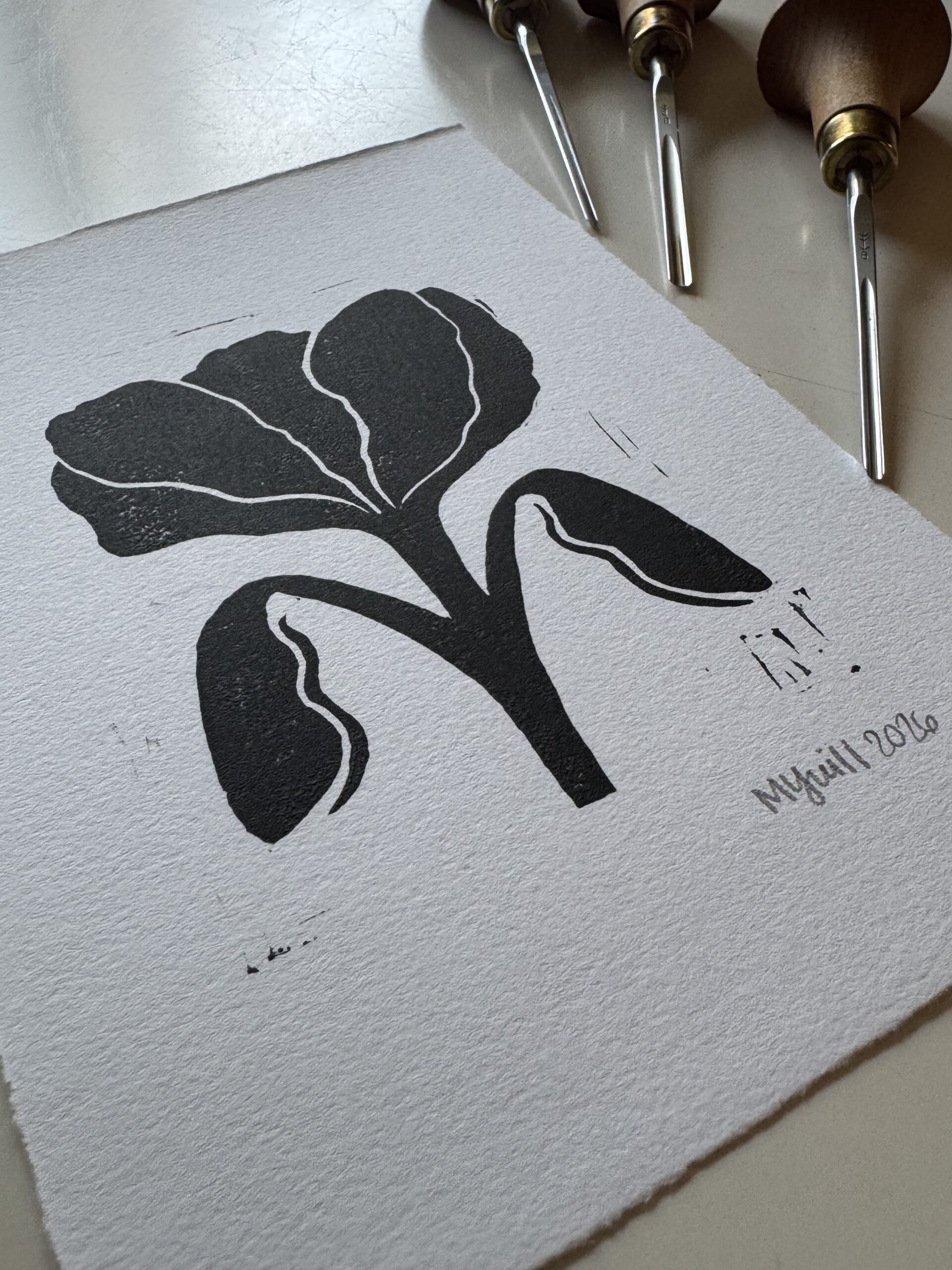Bloom - Hand Carved Floral Linocut Art 5x7 - Image 2