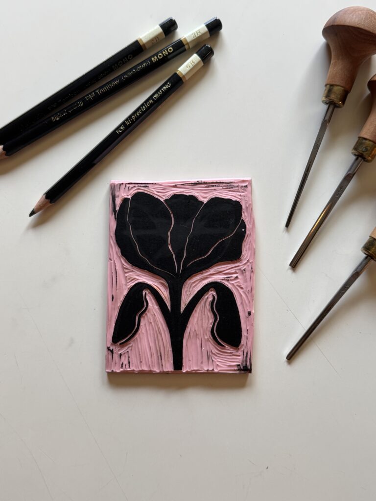 Bloom - Hand Carved Floral Linocut Art 5x7