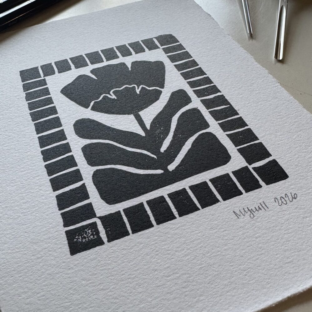 Bloom in Frame - Hand Carved Floral Linocut Print 5x7 - Image 2