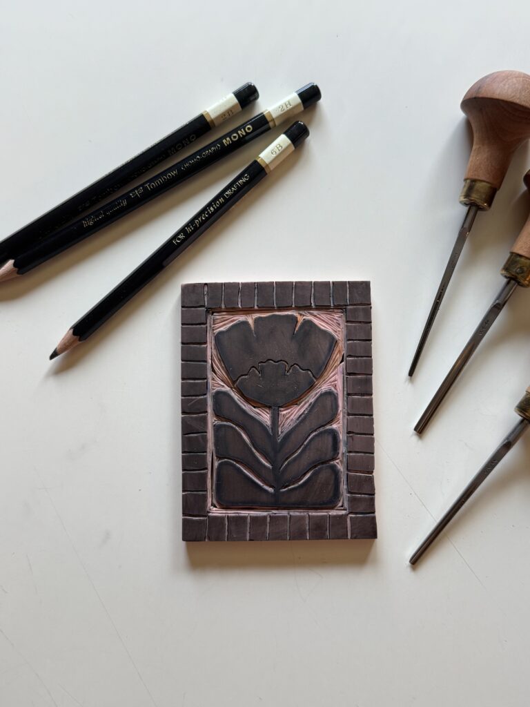 Bloom in Frame - Hand Carved Floral Linocut Print 5x7