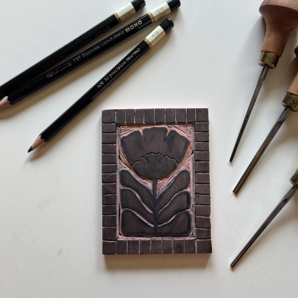 Bloom in Frame - Hand Carved Floral Linocut Print 5x7 - Image 3