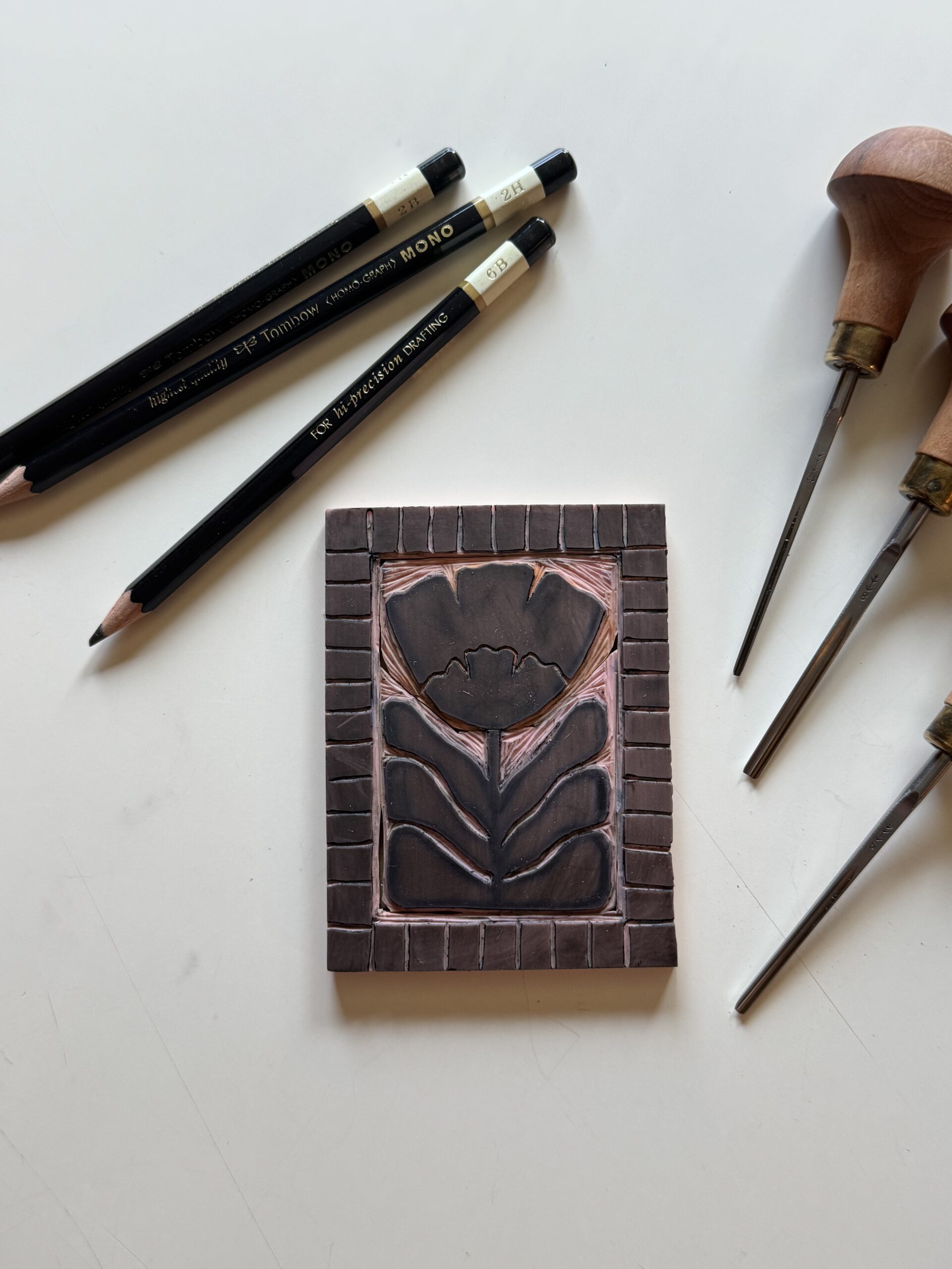 Bloom in Frame - Hand Carved Floral Linocut Print 5x7 - Image 3