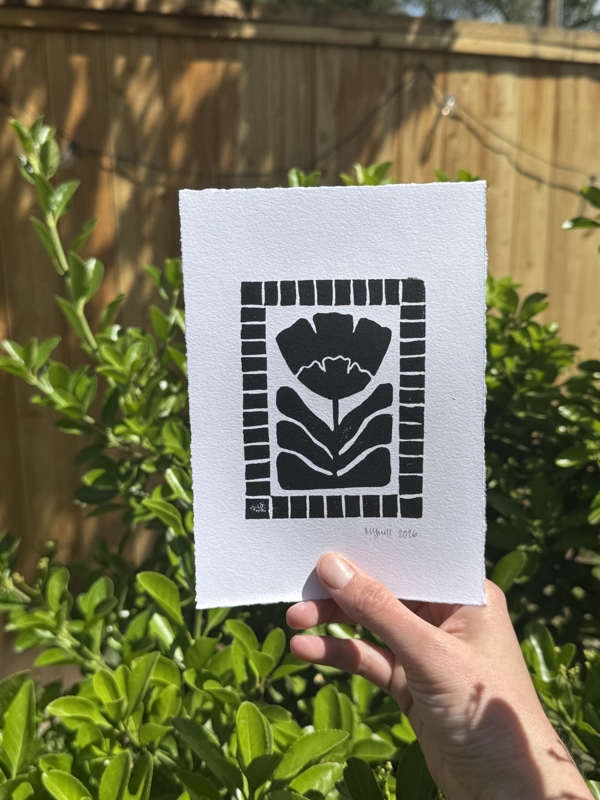 Bloom in Frame - Hand Carved Floral Linocut Print 5x7 - Image 4