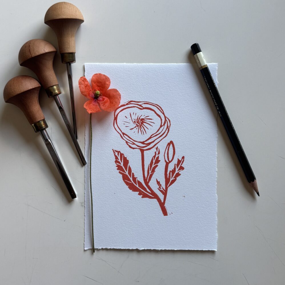 Poppy - Hand Carved Floral Linocut Art - Image 2