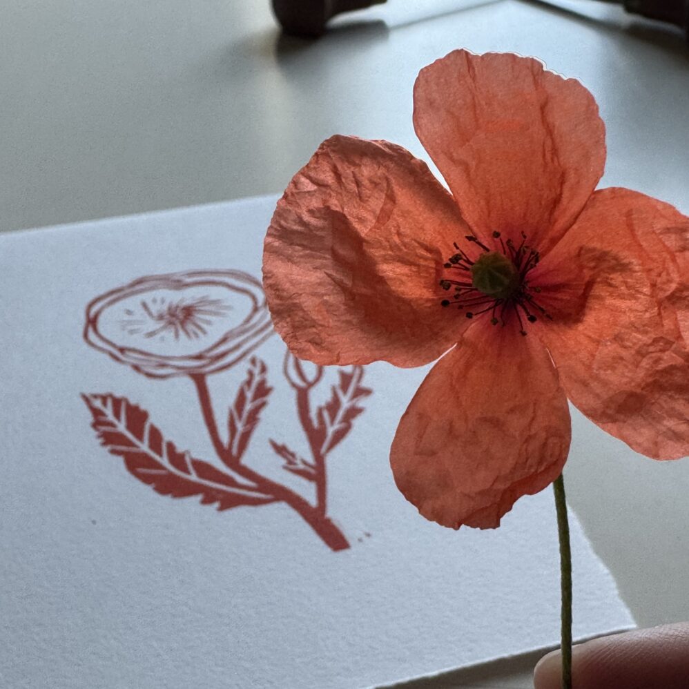 Poppy - Hand Carved Floral Linocut Art - Image 3