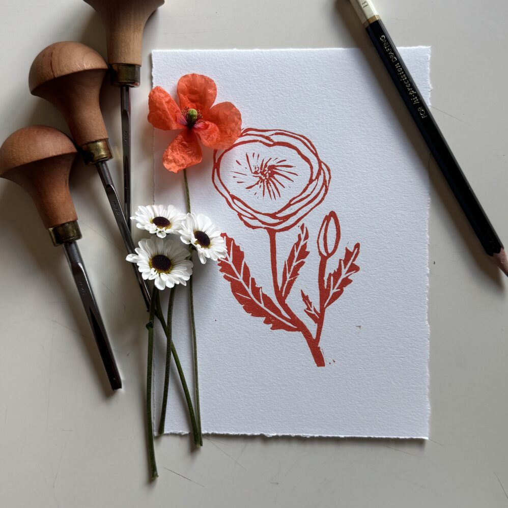 Poppy - Hand Carved Floral Linocut Art - Image 1