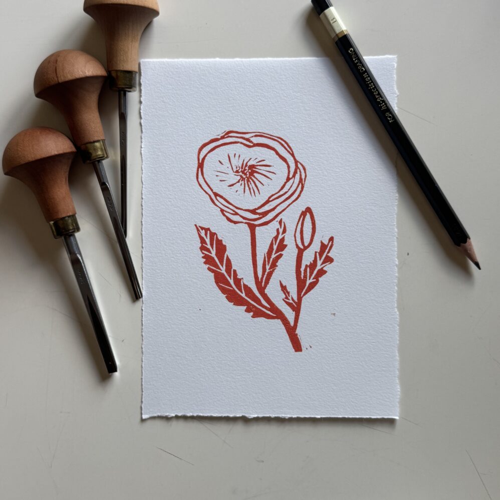Poppy - Hand Carved Floral Linocut Art - Image 4