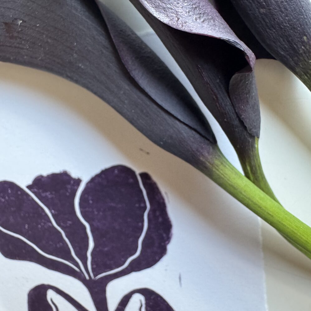 Bloom in Plum - Hand Carved Floral Linocut - Image 3