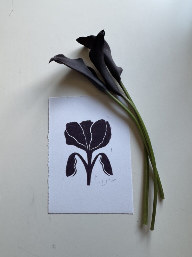 Bloom in Plum - Hand Carved Floral Linocut