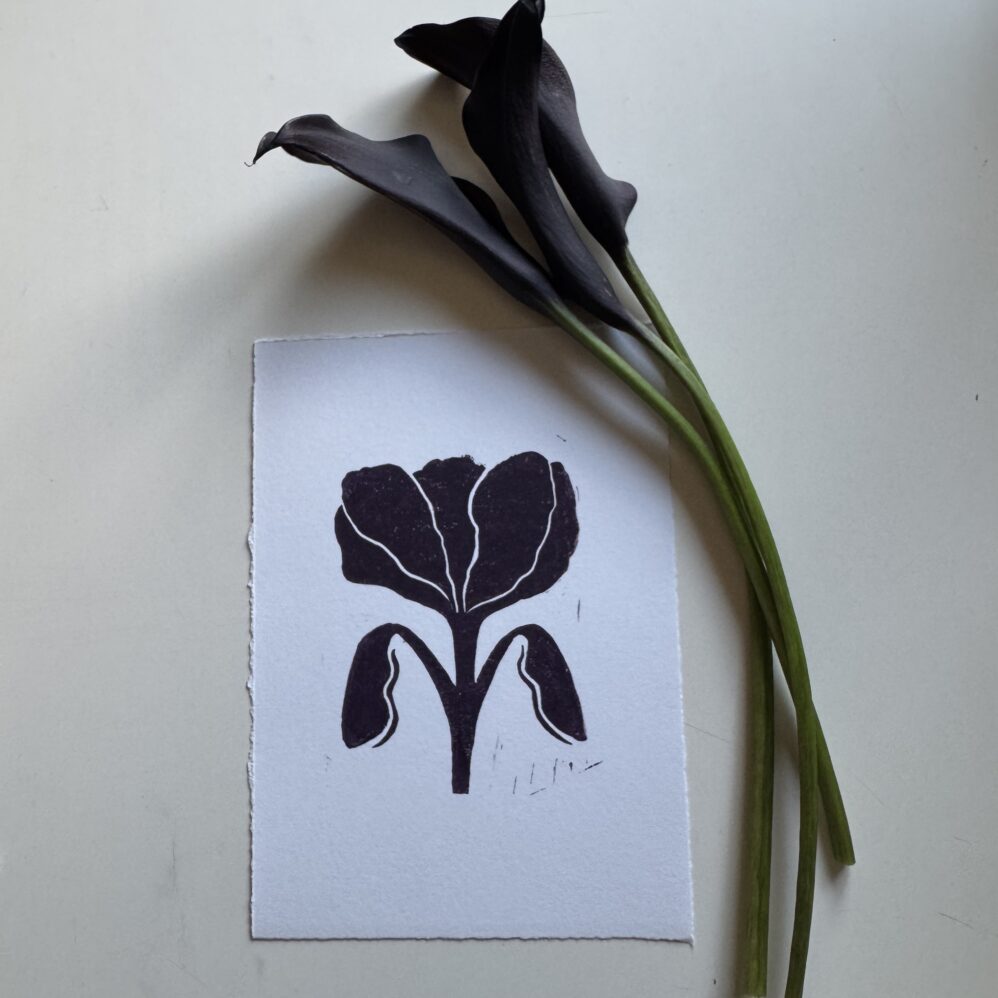 Bloom in Plum - Hand Carved Floral Linocut - Image 2