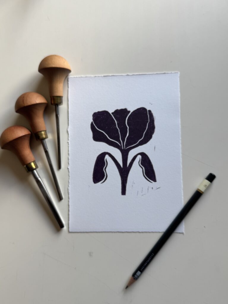 Bloom in Plum - Hand Carved Floral Linocut