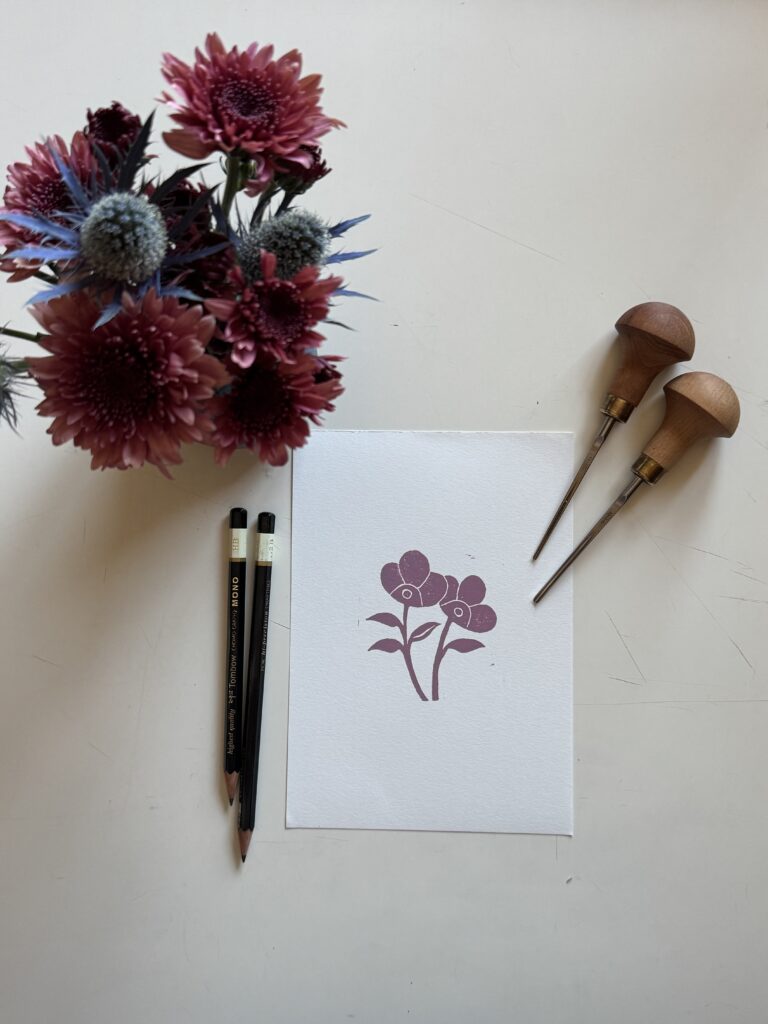 Dew - Hand Carved Floral Linocut Art