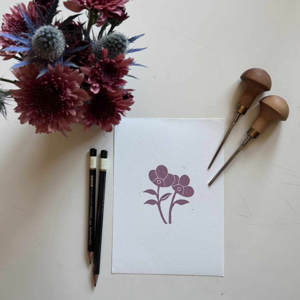 Dew - Hand Carved Floral Linocut Art