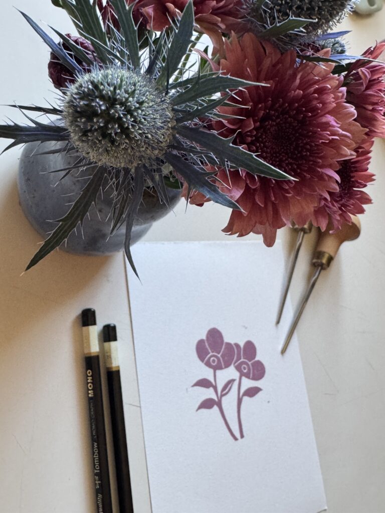 Dew - Hand Carved Floral Linocut Art