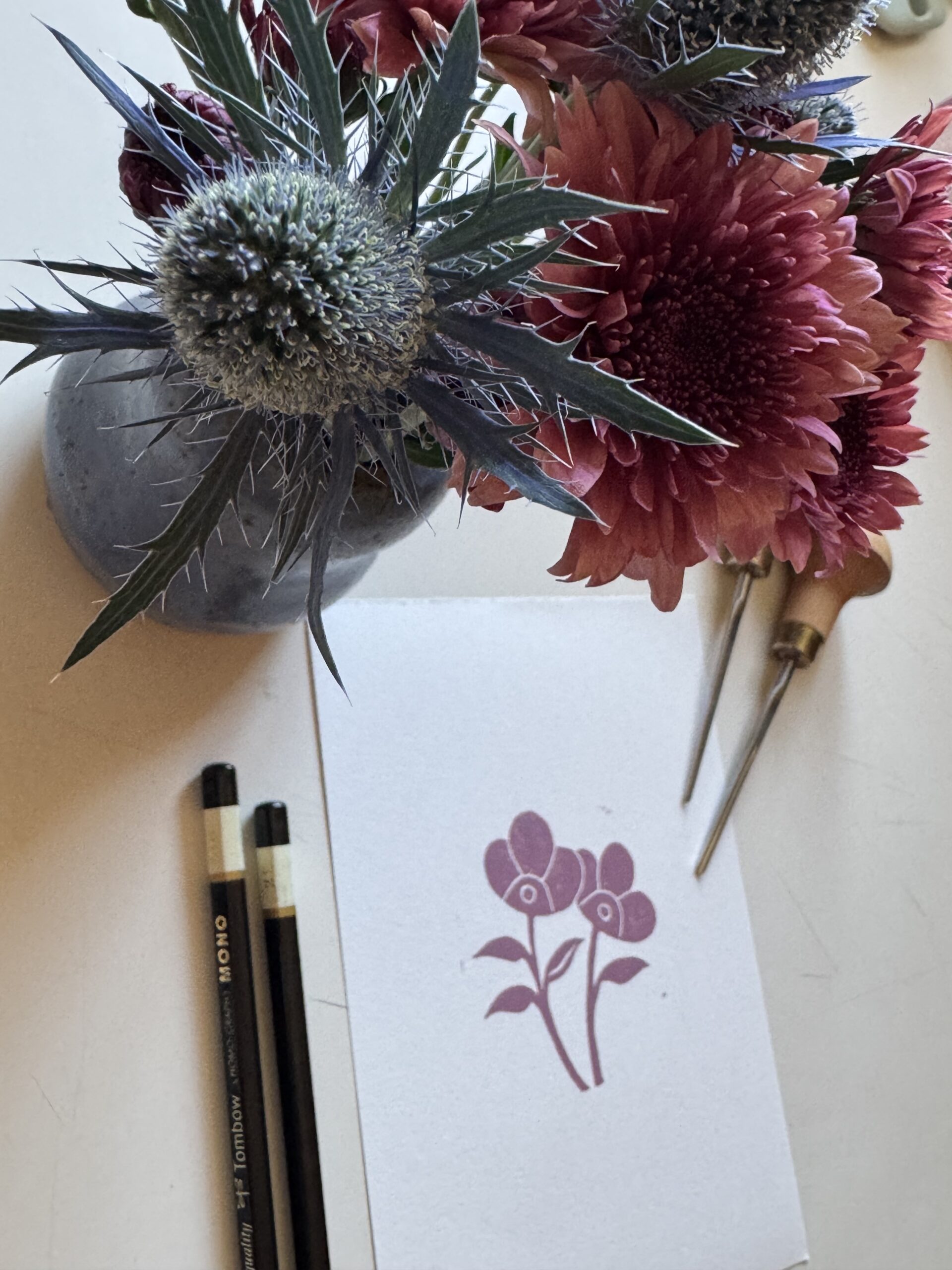 Dew - Hand Carved Floral Linocut Art - Image 2