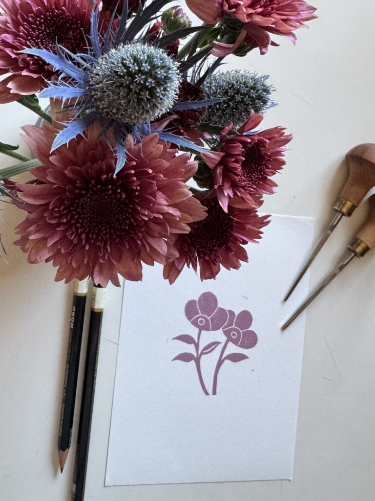 Dew - Hand Carved Floral Linocut Art