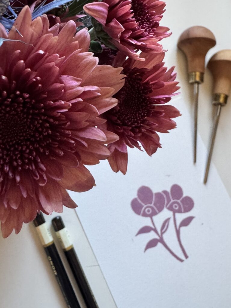 Dew - Hand Carved Floral Linocut Art