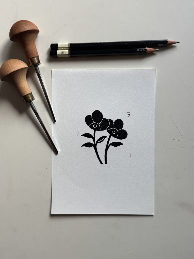 Dew - Hand Carved Floral Linocut Art