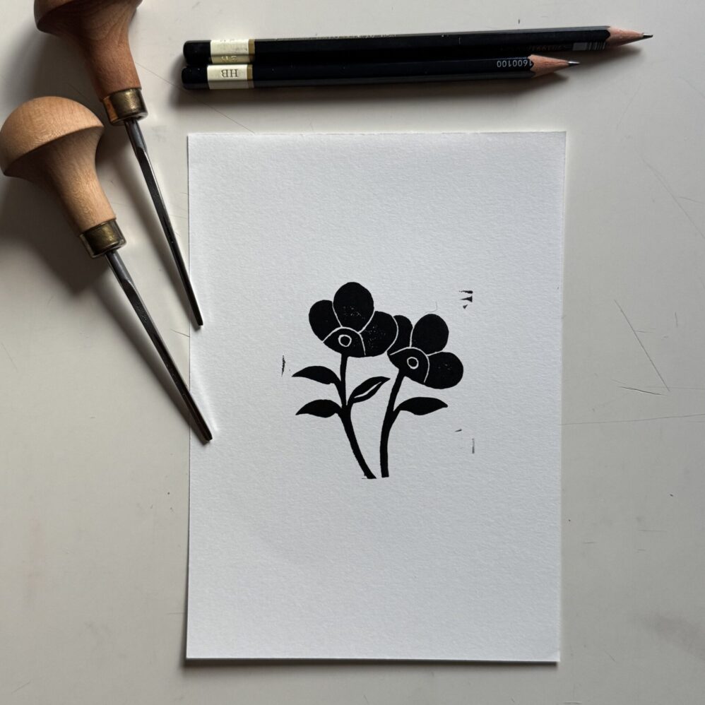 Dew - Hand Carved Floral Linocut Art - Image 1