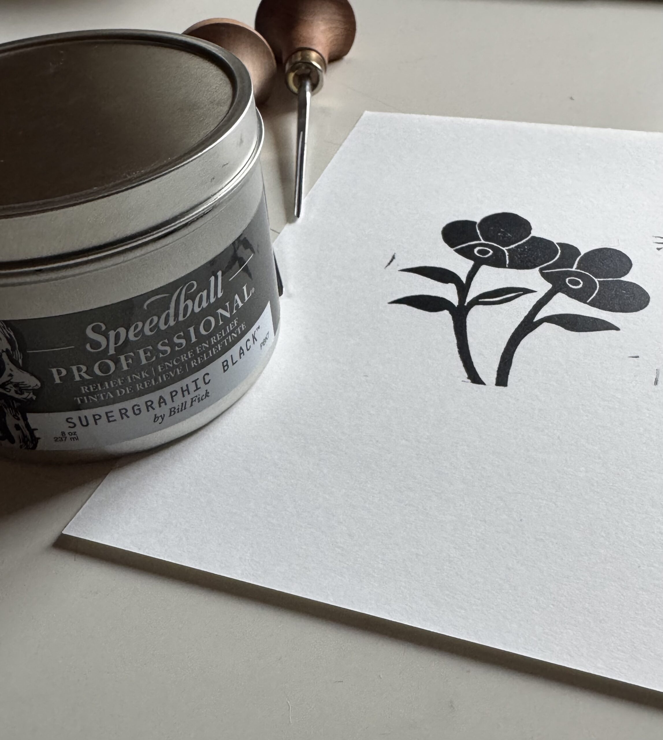Dew - Hand Carved Floral Linocut Art