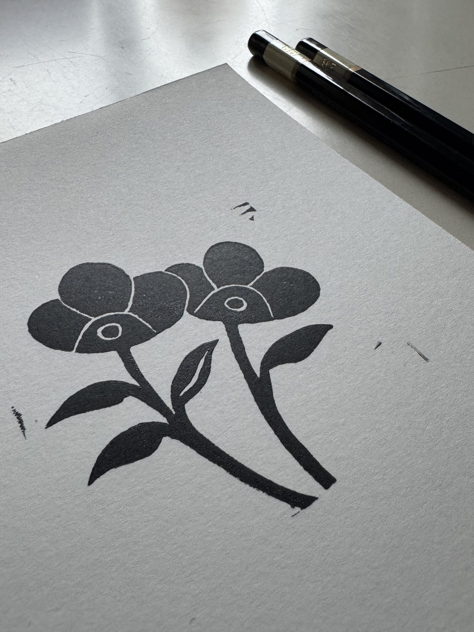 Dew - Hand Carved Floral Linocut Art