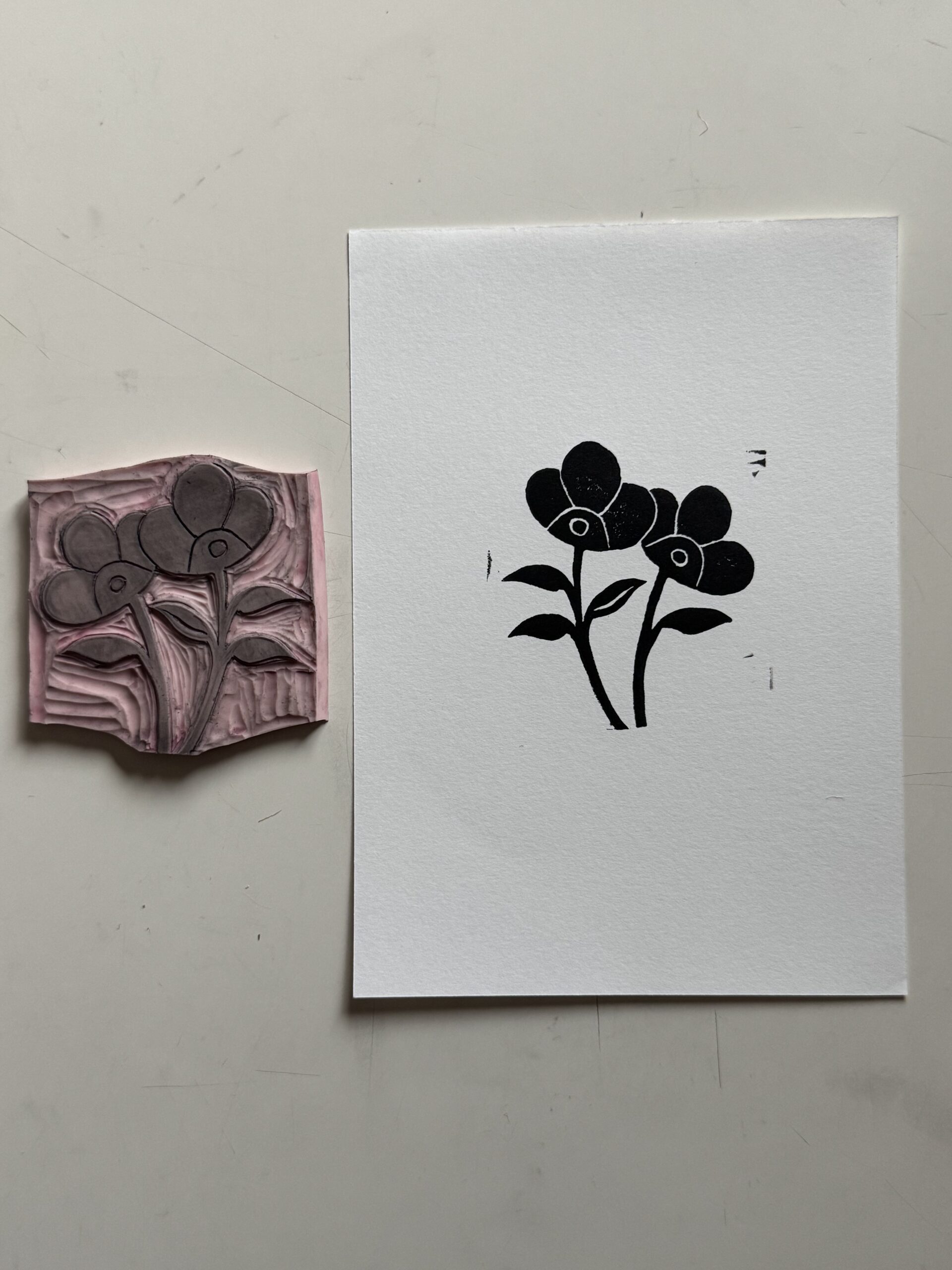 Dew - Hand Carved Floral Linocut Art