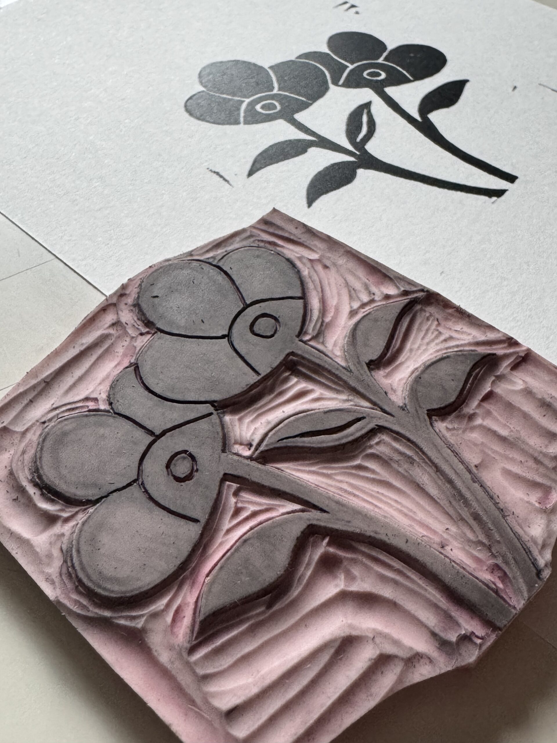 Dew - Hand Carved Floral Linocut Art