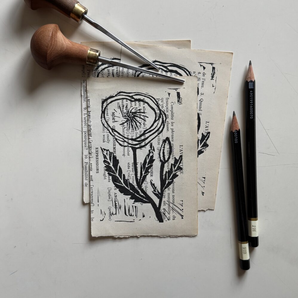 Poppy - Hand Carved Floral Linocut Art