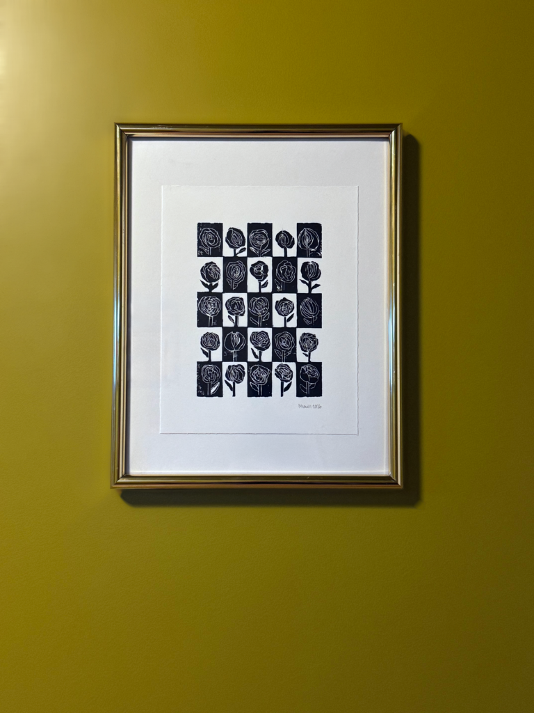 A Study on Peonies - Hand Carved Linocut Art