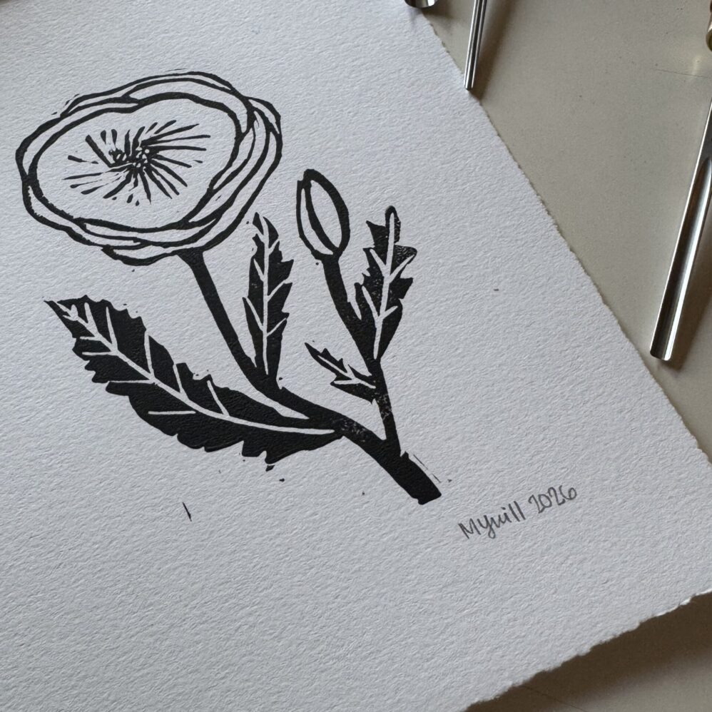 Poppy - Hand Carved Floral Linocut Art - Image 2
