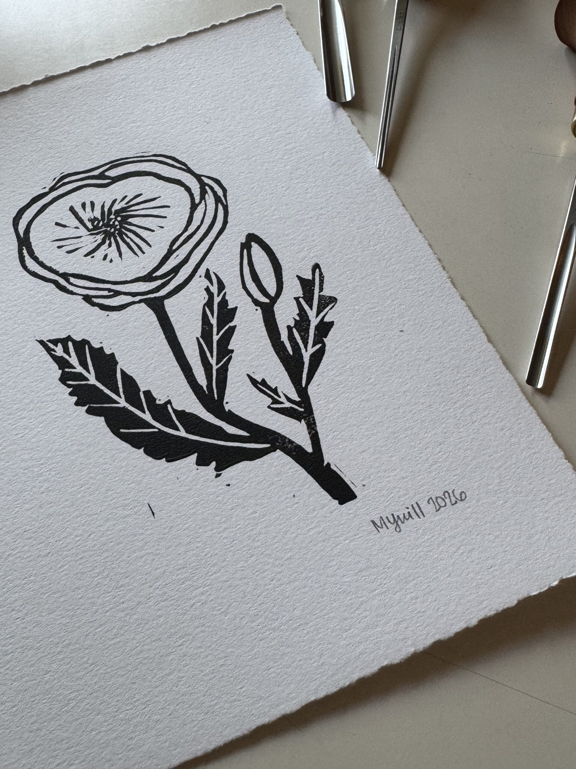 Poppy - Hand Carved Floral Linocut Art - Image 2