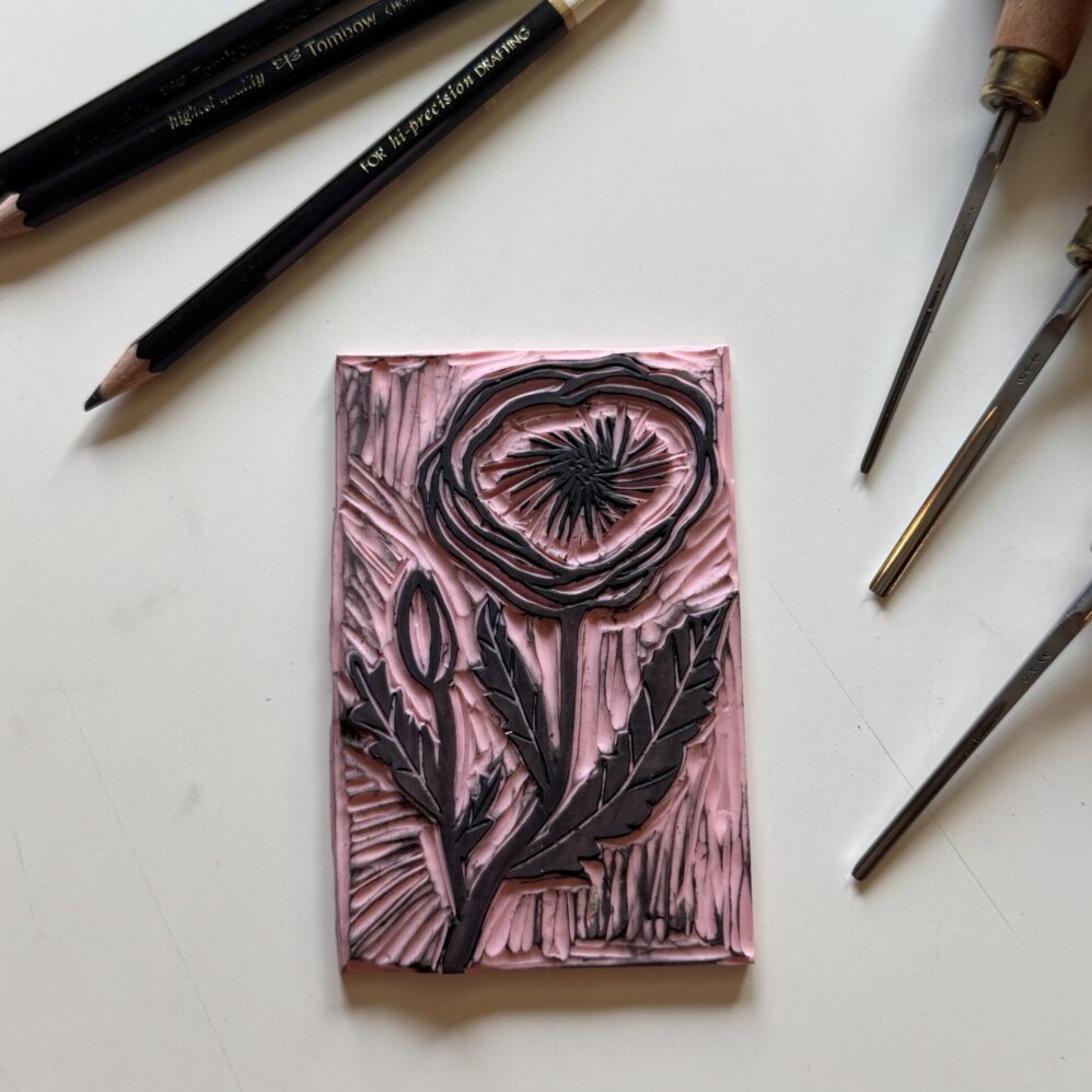 Poppy - Hand Carved Floral Linocut Art - Image 3
