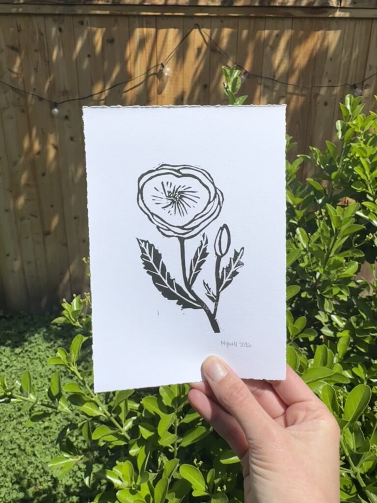 Poppy - Hand Carved Floral Linocut Art