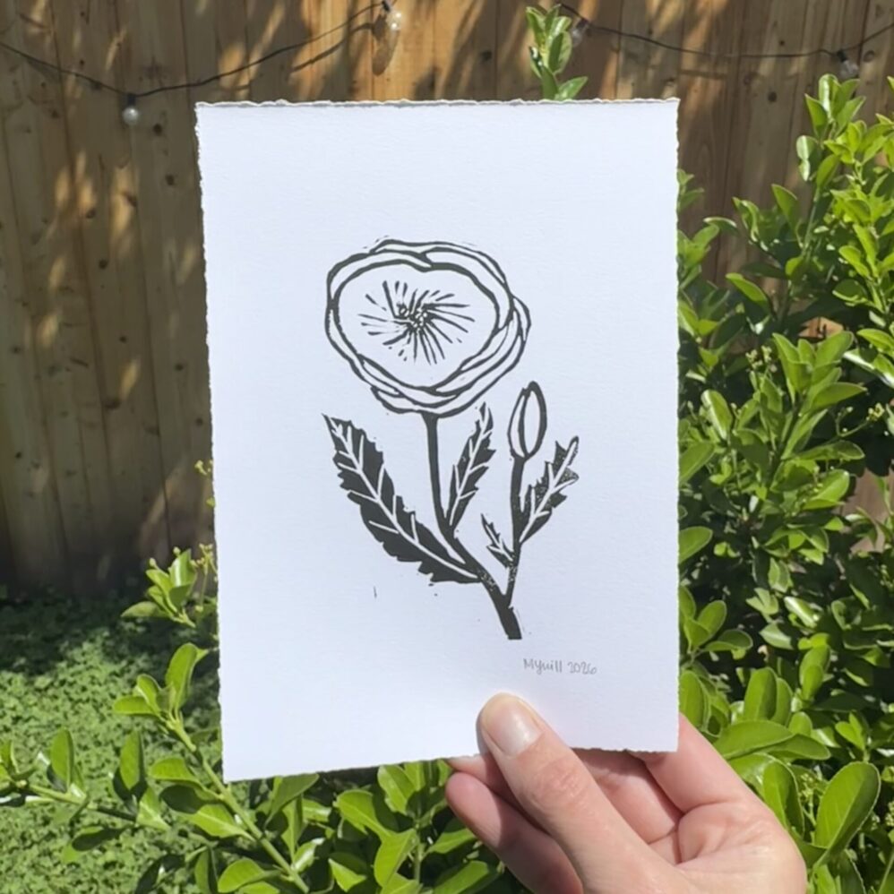 Poppy - Hand Carved Floral Linocut Art - Image 4