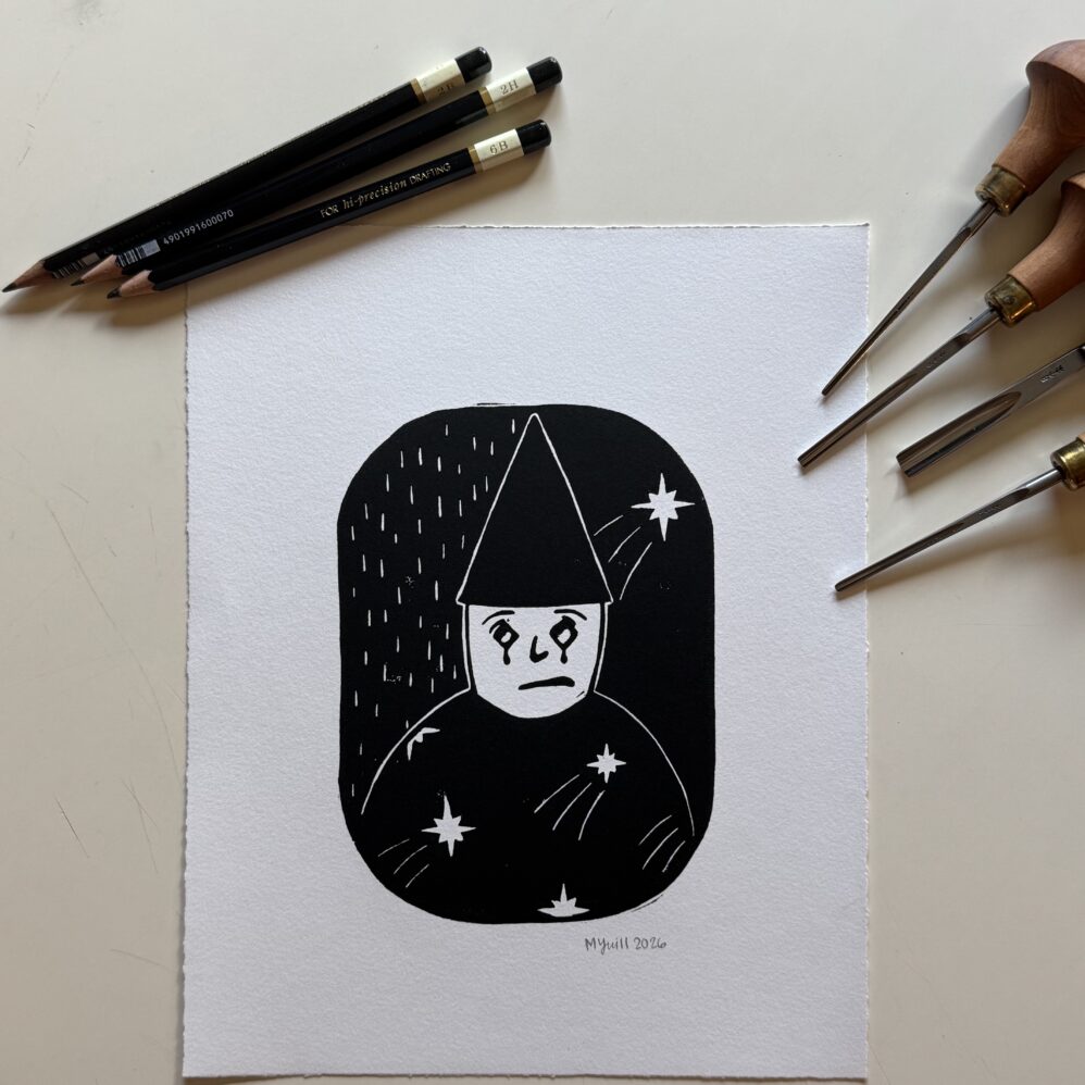 Sad Man - Hand Carved Linocut Relief Art - Image 2