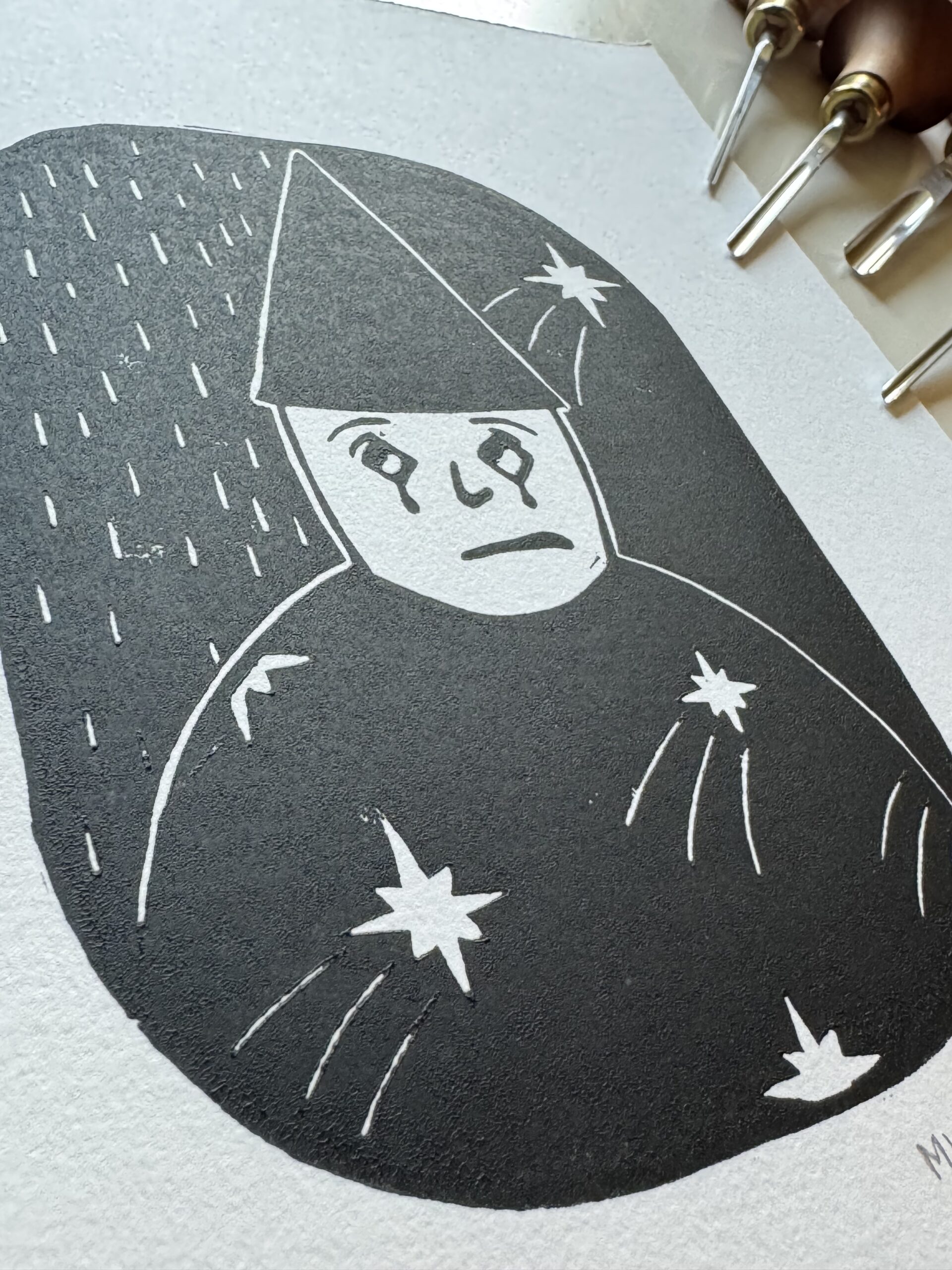 Sad Man - Hand Carved Linocut Relief Art - Image 3
