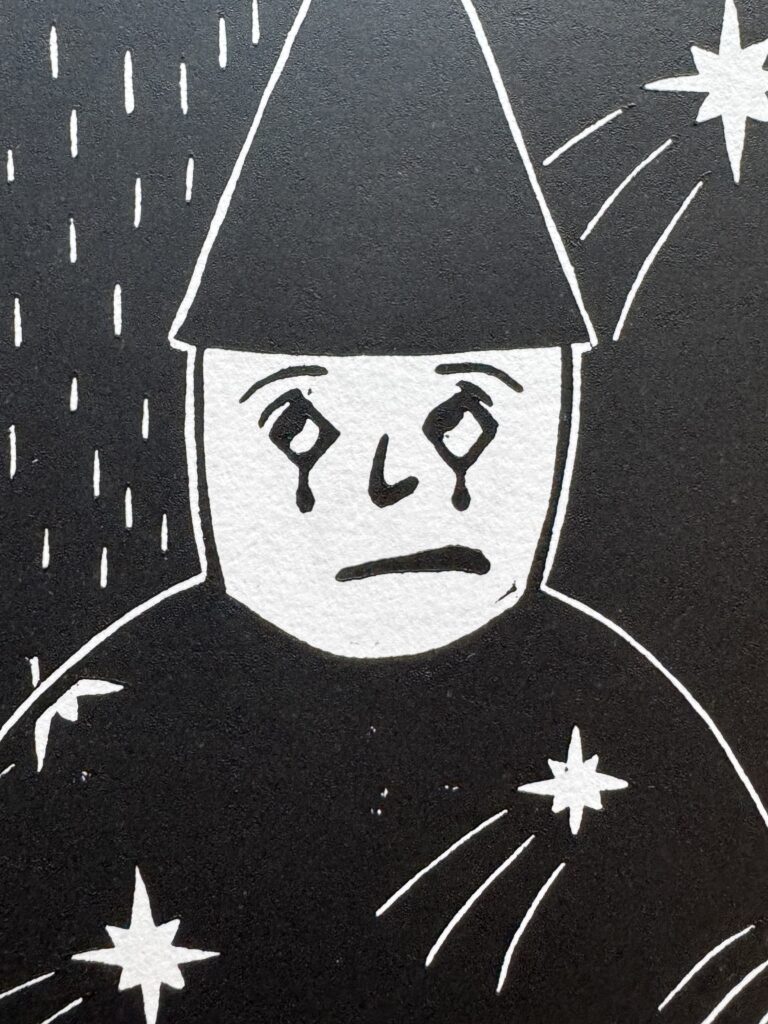 Sad Man - Hand Carved Linocut Relief Art
