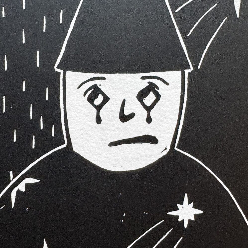Sad Man - Hand Carved Linocut Relief Art - Image 4