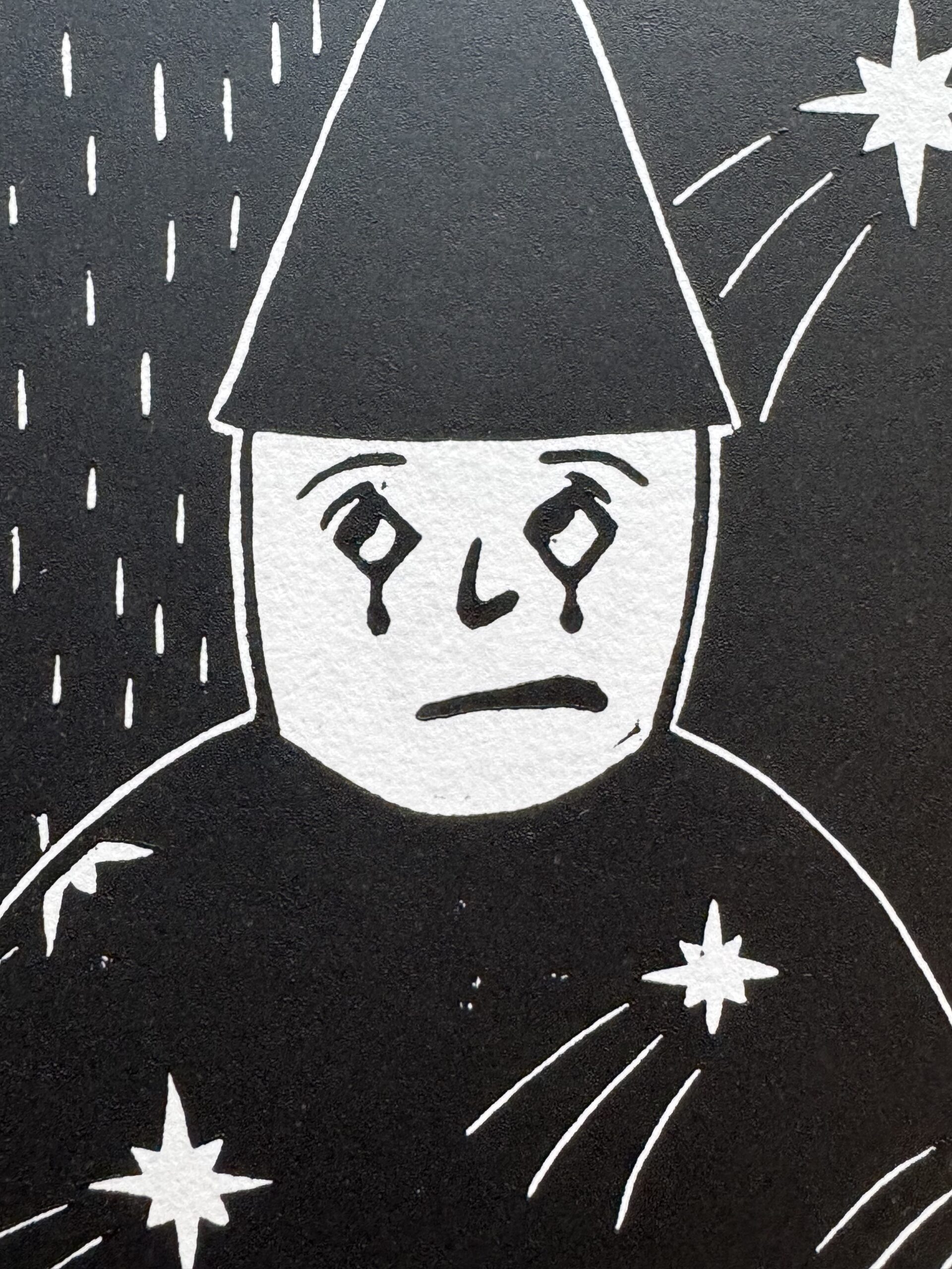 Sad Man - Hand Carved Linocut Relief Art - Image 4