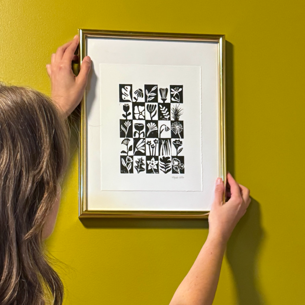 A Study on Flowers - Hand Carved Linocut Art - Image 1